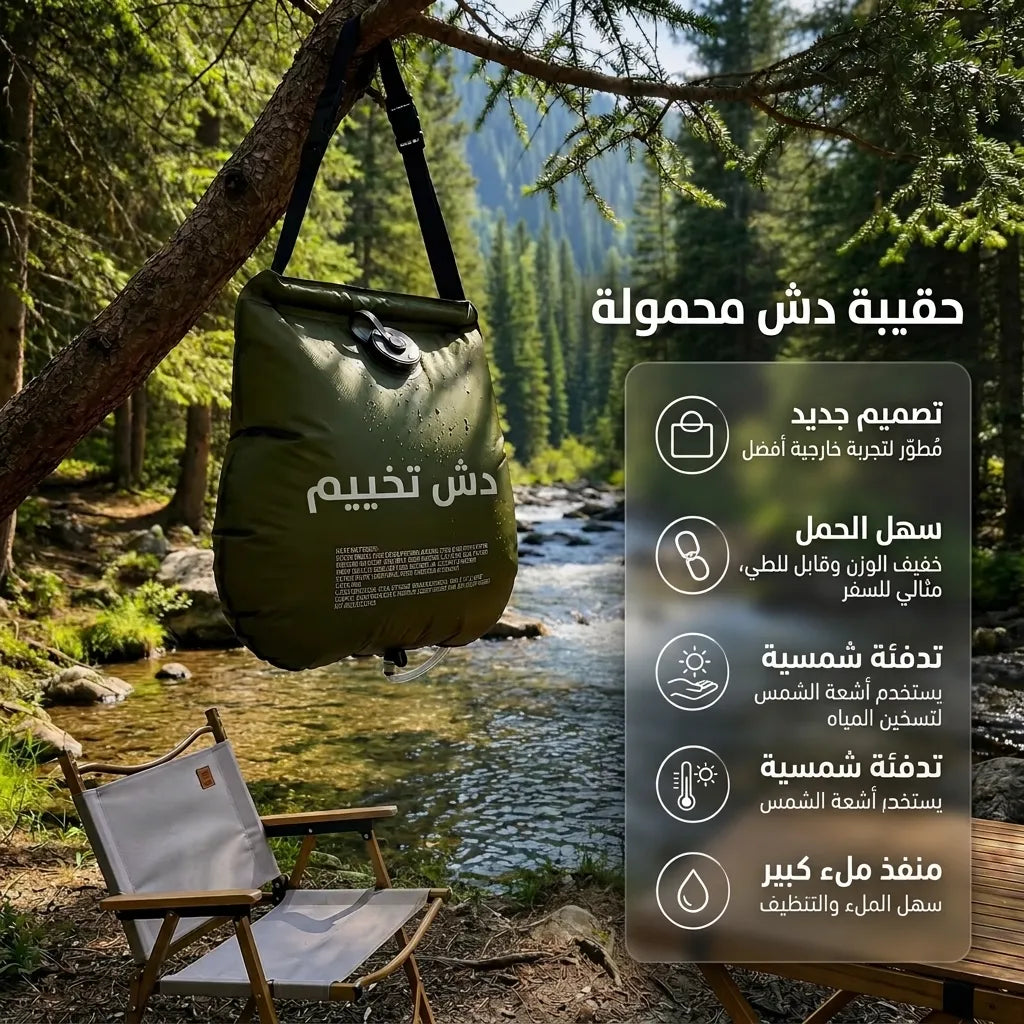 دوش التخييم المحمول بالطاقة الشمسية (20 لتر) للرحلات والبحر
