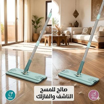 ممسحة مسطحة مع (7 مناشف هدية) ودلو مزدوج